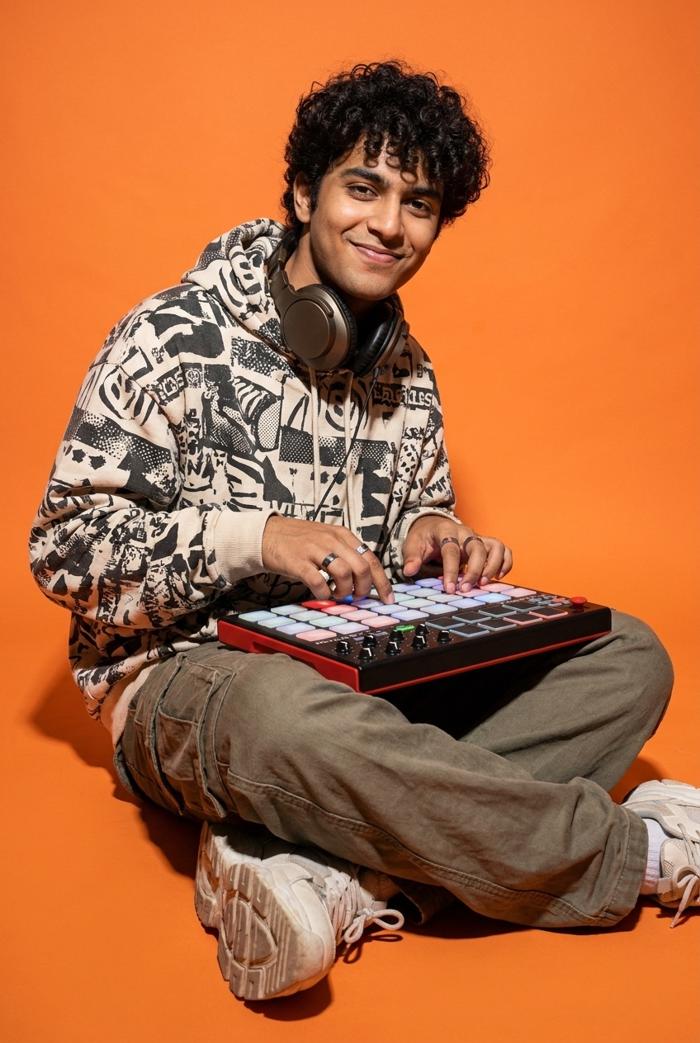 Producer at a drum machine
