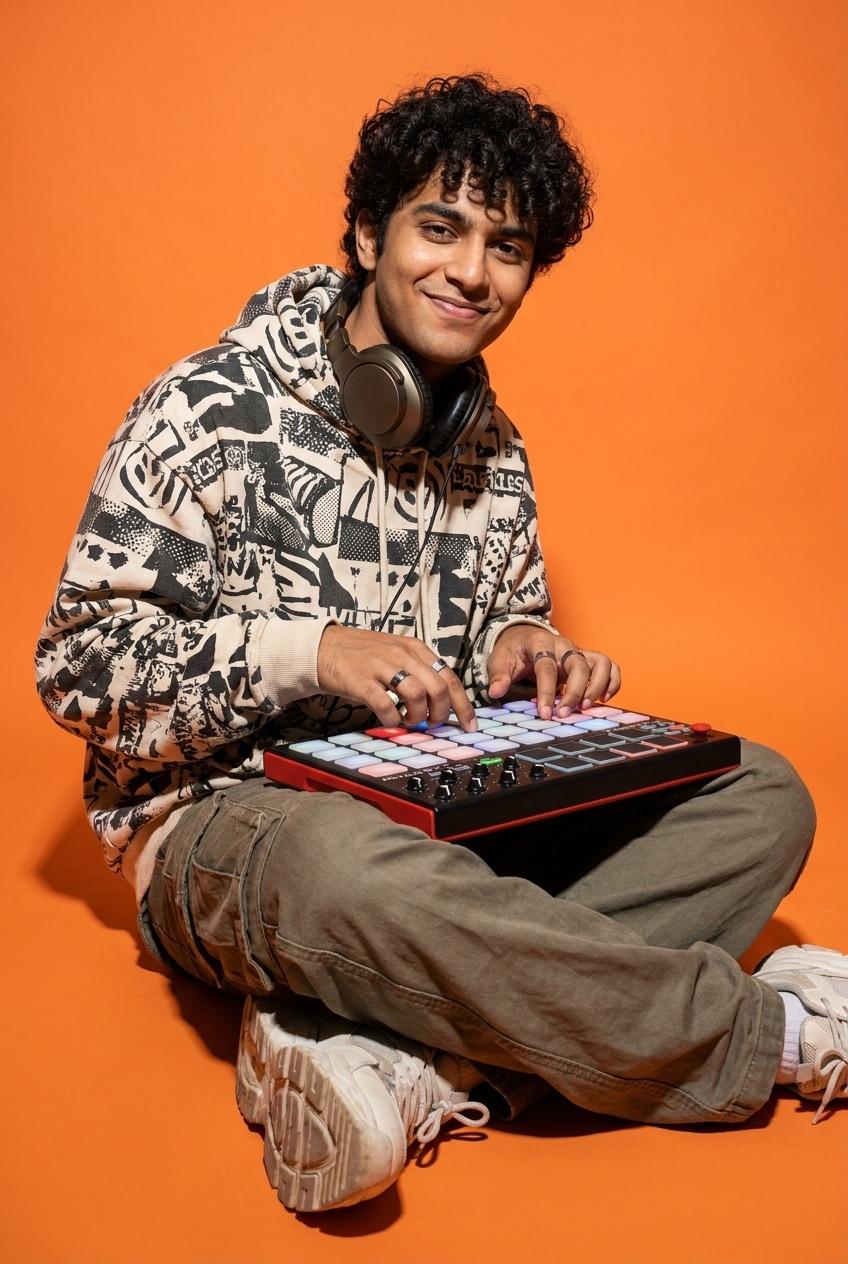 Producer playing a drum machine