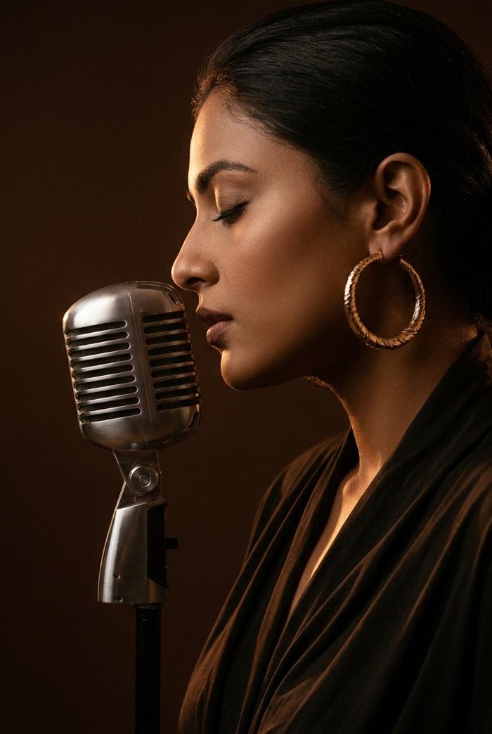 Singer at a vintage microphone